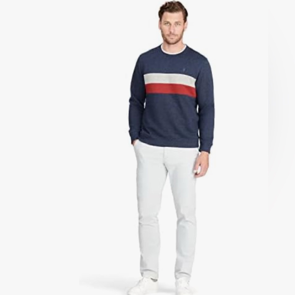 NWT Izod Crewneck Sweatshirt With Navy Red White Stripes Size L